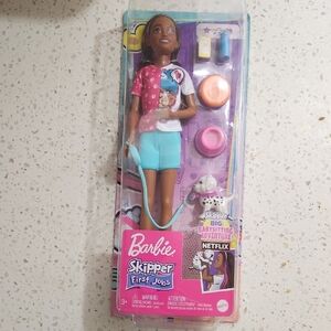 Barbie Skipper Doll in Pink Shirt & Teal Shorts with Pet Accessories